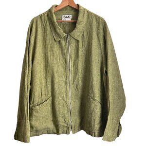 FLAX Womens Linen Jacket Size 1G Generous Green Minimalist Lagenlook Art To Wear